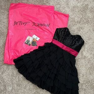 Betsey Johnson Fit and Flare Black Sequin Dress Size 4